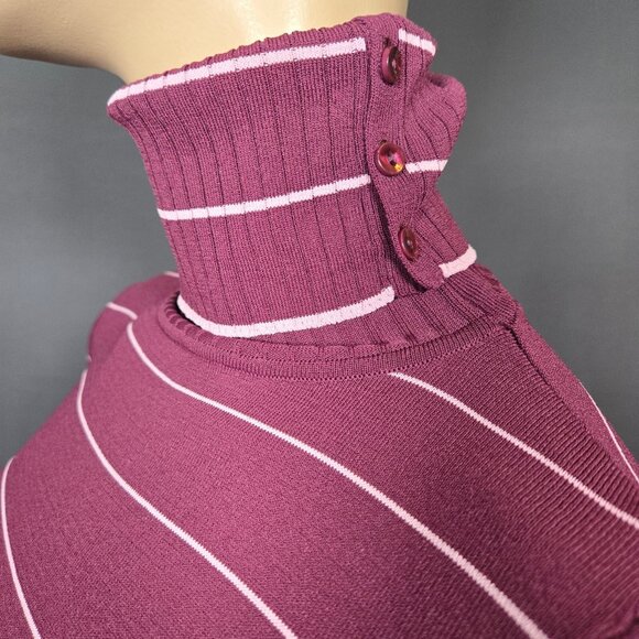 Vintage 90s striped Turtleneck Sweater Size S Burgundy Pink Ribbed Long Sleeve - Picture 4 of 11